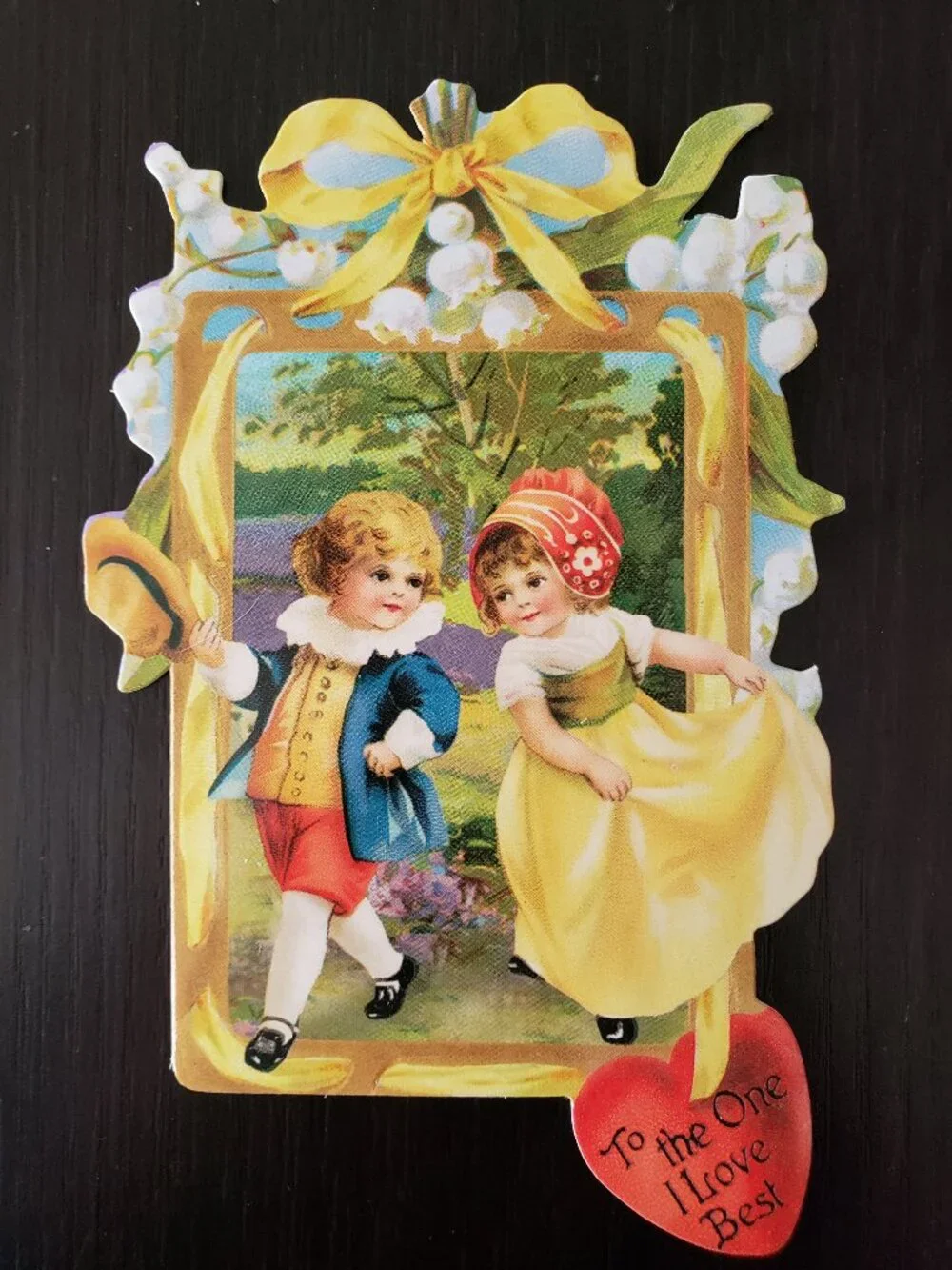 Victorian Girl in Basket, Framed Girl Boy, Cupid Valentine's Day Card Lot of 4